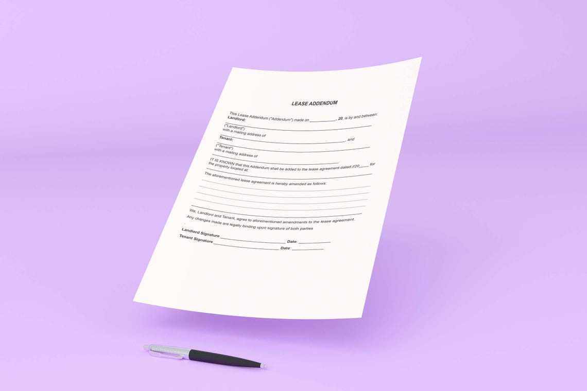 Addendum to Contract,addendum to Lease Agreement,contract Addendum ...