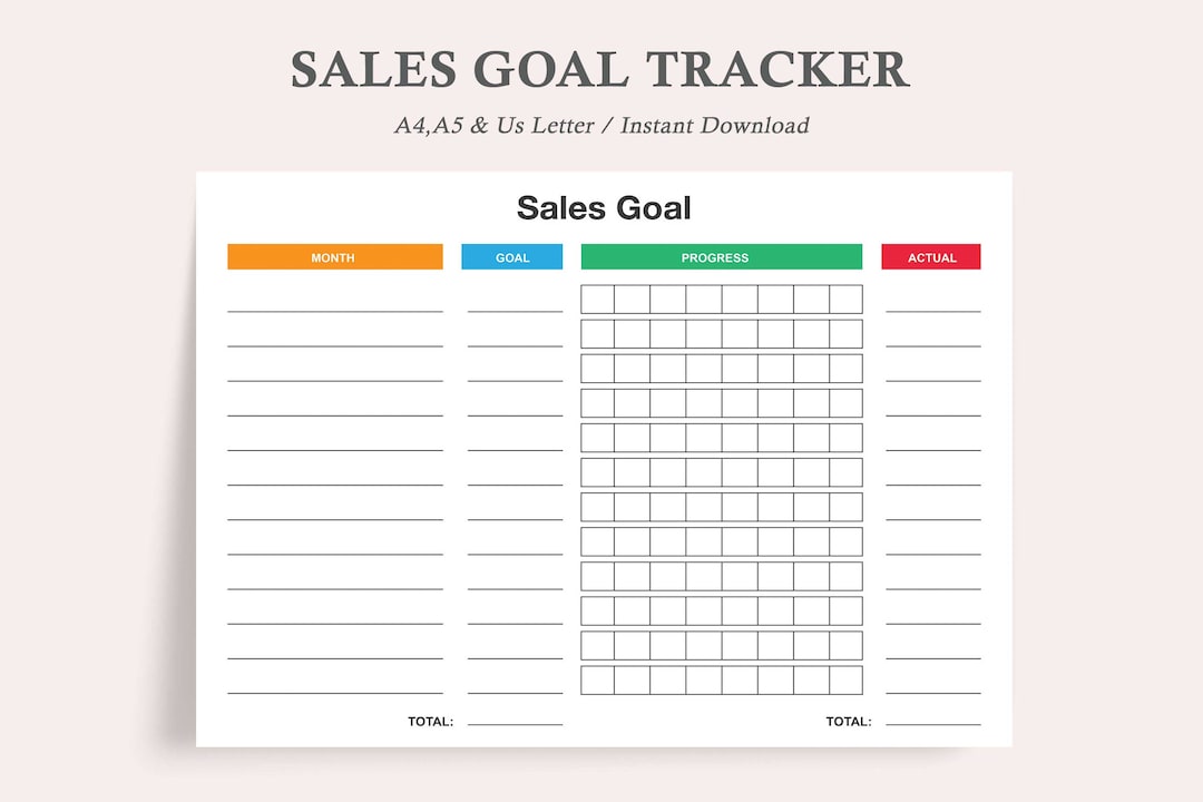 Sales Goal Template,sales Goal Planner,sales Goal Tracker Template,monthly Sales Goals Template ...