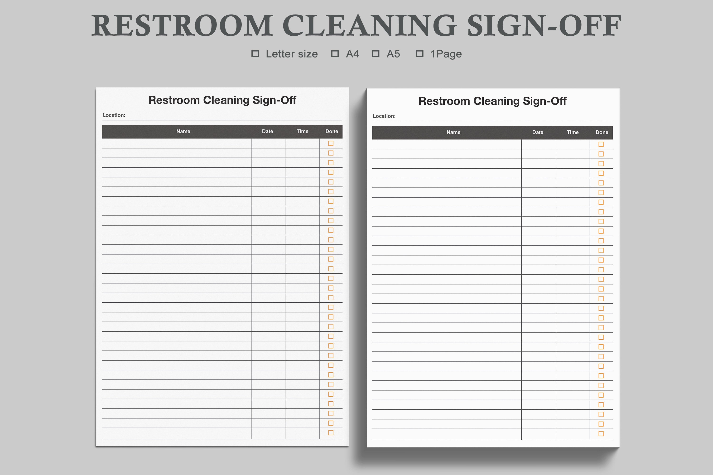 Restroom Cleaning Signoff Sheetbathroom Cleanup Schedule for Etsy
