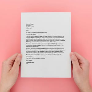 Emotional Support Animal Letter,esa Letter,esa Letter Template,support ...
