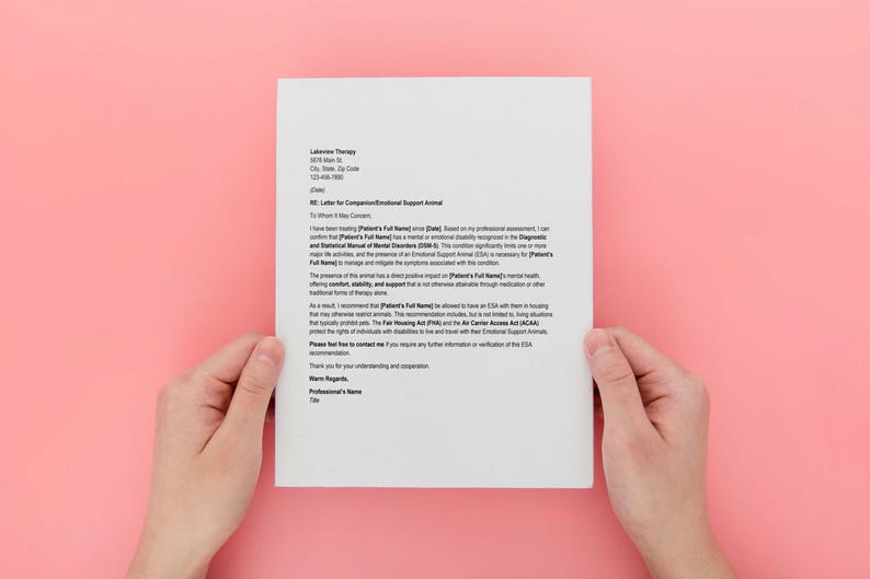 Emotional Support Animal Letter,esa Letter,esa Letter Template,support ...