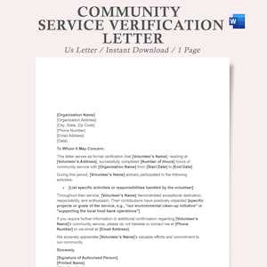 plantilla de carta de servicio comunitario, plantilla de carta de recomendación de servicio comunitario, plantilla de horas de servicio comunitario en Word