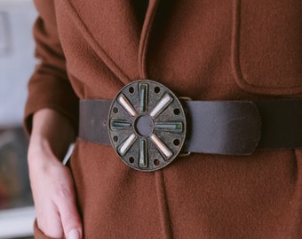 Vintage 1980s Herlaine Paris Brown Leather Belt