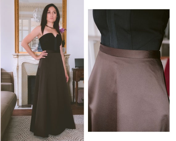 Vintage 1980s Oleg Cassini Black Tie Maxi Skirt/ … - image 1