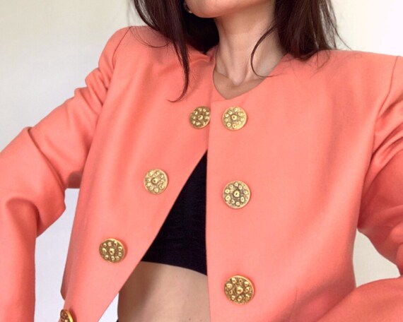 Vintage 1990s Statement Coral & Gold Cropped Jacke