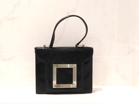 Vintage 1960s Signed Dorian Black Top Handle Bag