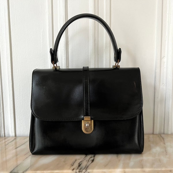 Vintage Small Black Leather Flap Bag