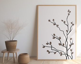 Minimalist Botanical Branch Line Drawing Print, Scandinavian Japandi Decor (Digital Download)