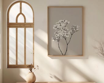 Minimalist Baby's Breath Botanical Print, Neutral Floral Wall Art (Digital Download)