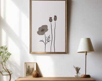 Poppy Flower Printable Wall Art | Neutral Botanical Print (Digital Download)