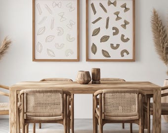 Pasta Shapes Wall Art Set of 2 Printable | Italian Food Illustration Prints | Kitchen Decor Digital Download