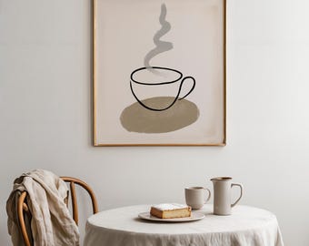 Minimalist Coffee Cup Printable Wall Art | Modern Line Art Coffee Print | Neutral Coffee Poster | Digital Download