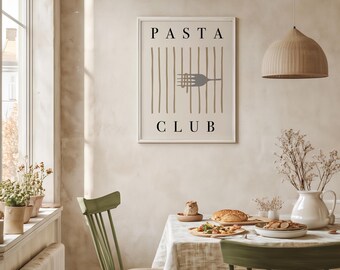 Pasta Club Printable Wall Art | Kitchen Wall Decor Print | Minimalist Pasta Poster | Italian Food Kitchen Sign | Digital Download