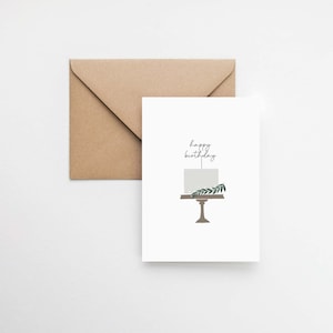 Tarjeta de felicitación de pastel de cumpleaños ilustrada ecológica con sobre, tarjeta de pastel de cumpleaños, ilustración de pastel