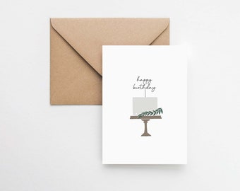 イラスト入りバースデーケーキカード：クラフト封筒を使った環境に優しいグリーティングカード