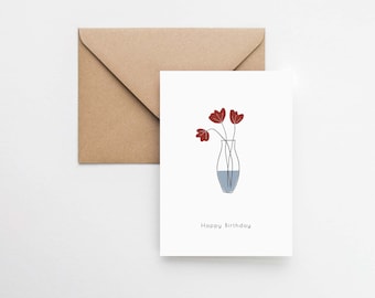 手作りの花のバースデーカード：ミニマリストな花瓶デザイン