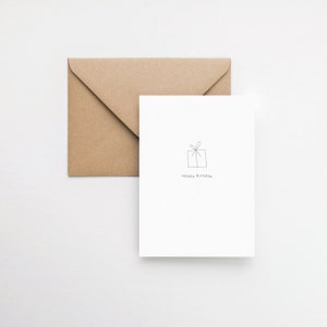 Minimalistische verjaardagscadeau wenskaart, verjaardagskaart voor hem of haar, gelukkige verjaardagskaart met eenvoudig ontwerp van geïllustreerd verjaardagscadeau