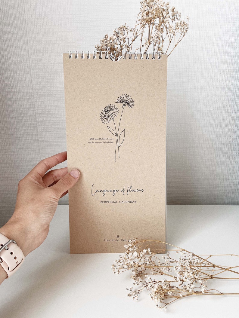 Eco-Friendly Illustrated Wall Perpetual Hand-drawn Birth Flower Art Calendar for mindfulness and tracking important dates