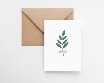 Botanical Thank You Card | Minimalist Leaf Illustration Greeting Card | Nature Inspired Note