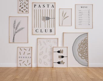 Pasta Club Printable Wall Art Set, Modern Kitchen Decor (Digital Download)