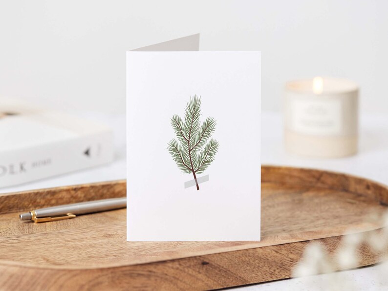 Eco-friendly Pine Branches Print Christmas Cards Festive Holiday Greetings Elemente Design