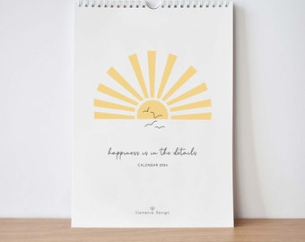 Illustrated Wall Calendar 2024 / Minimalist Calendar happiness in the details / Eco-friendly recycled paper calendar / Elemente Design