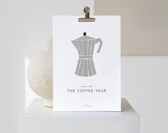 2027 Coffee Lover Calendar,  Moka Pot, Minimalist Illustrations (A4 Digital Download)