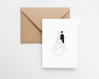 Carte de mariage minimaliste : oeuvre d'art pour couple faite main, enveloppe kraft