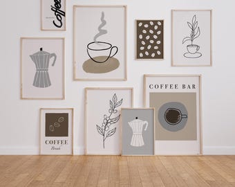 Modern Coffee Bar Wall Art Set, Neutral Cafe Prints (Digital Download)