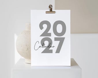 2027 Minimalist Printable Wall Calendar, Modern Monthly Planner (Digital Download)