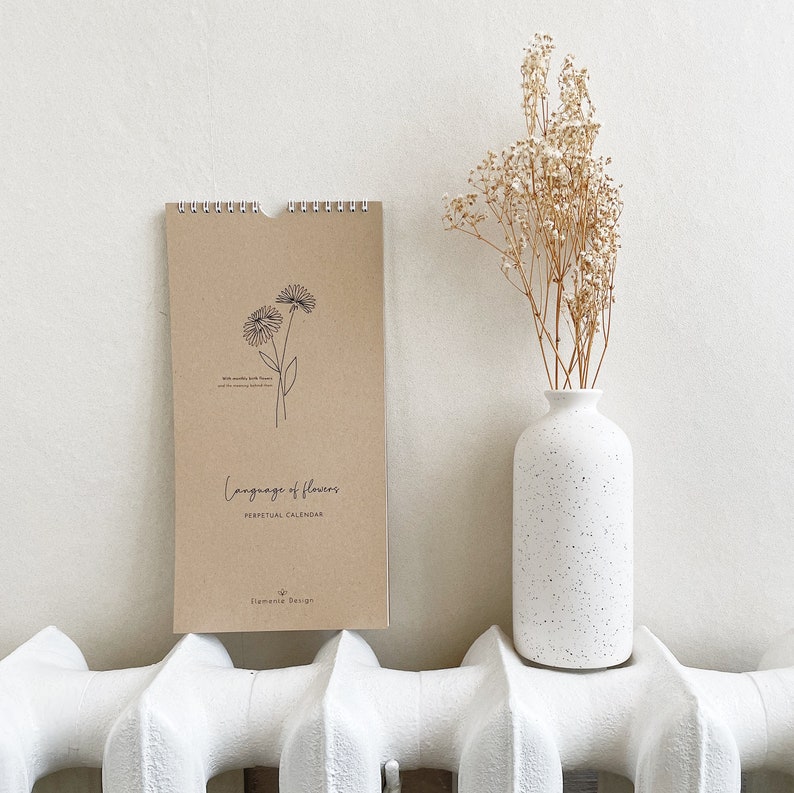 Perpetual wall calendar with Illustrated birth flowers for mindfulness and tracking important dates, 100% recycled paper, eco-friendly gifts