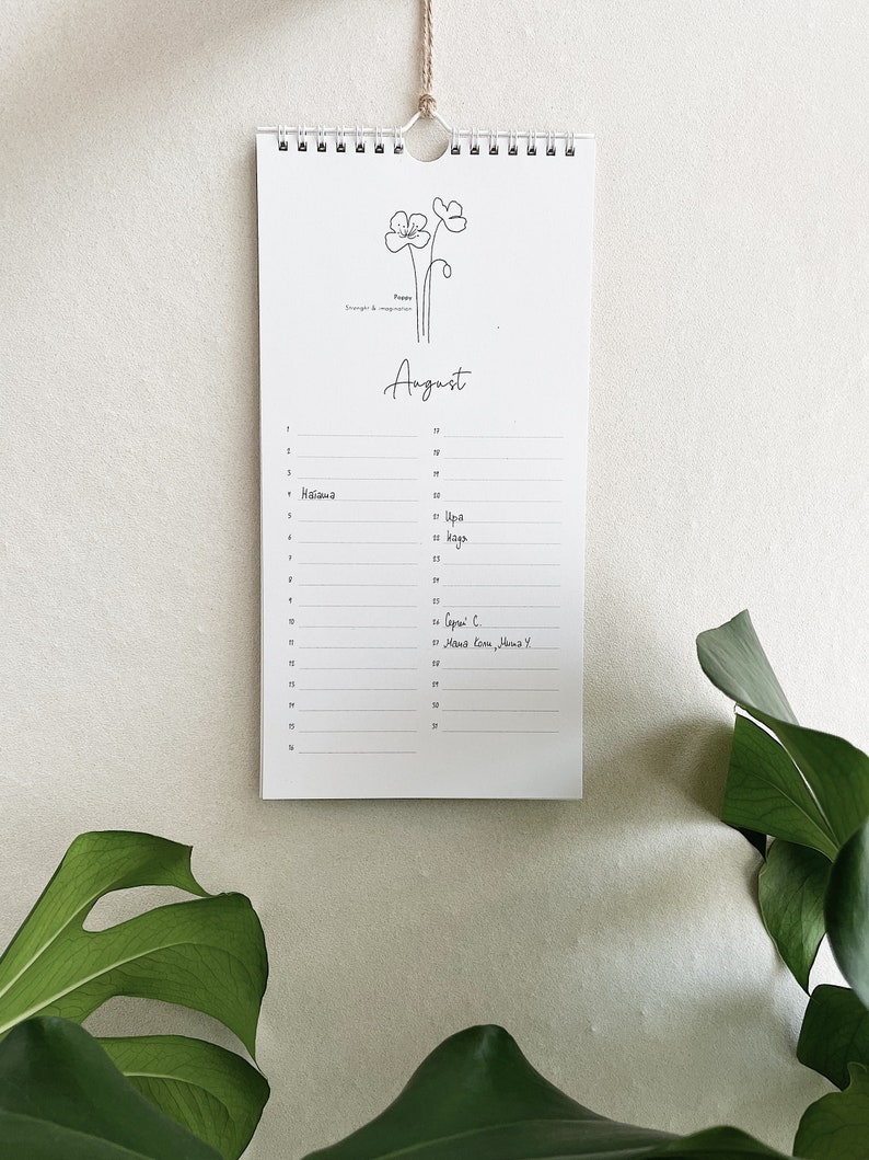 Perpetual wall calendar with Illustrated birth flowers for mindfulness and tracking important dates, 100% recycled paper, eco-friendly gifts