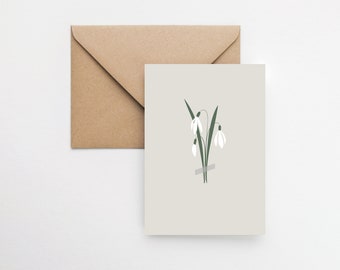 スノードロップフラワーカード / ミニマリストカード、彼女のための美しいデザインの誕生日カード / 彼女へのプレゼント / Elemente Design