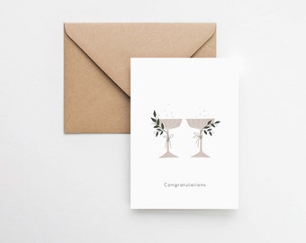 お祝いの美しいウェディング グリーティング カード、イラスト入りシャンパン グラス付き / Elemente Design