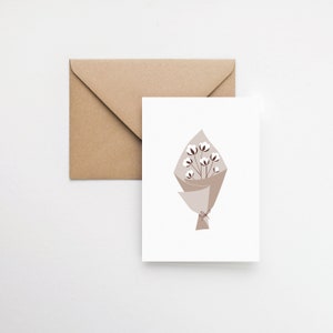 Cotton flowers card / flower bouquet cards / Boho cards with illustrated flowers in kraft paper wrap / eco–friendly gifts / Elemente Design