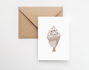 コットンフラワーブーケカード：手作りボヘミアングリーティングカード