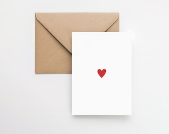 Minimalist Heart Card, Handmade Anniversary Card, Kraft Envelope