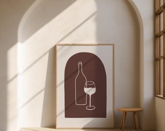 Wine Bottle & Glass Printable Wall Art | Vintage Wine Illustration | Kitchen Decor | Wine Lover Gift | Digital Download Poster