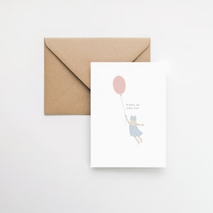 Biglietto d'auguri per ragazza/regalo di compleanno/invito compleanno per ragazza/carini biglietti d'auguri per bambini/i sogni diventano realtà/biglietto con palloncino rosa