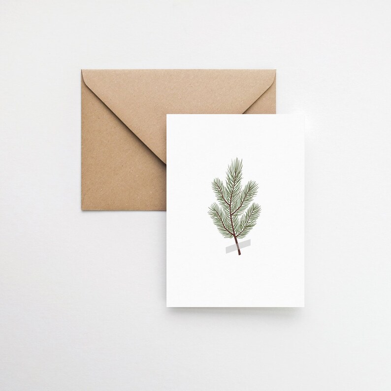 Eco-friendly Pine Branches Print Christmas Cards Festive Holiday Greetings Elemente Design