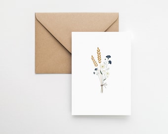 イラスト入り夏の花のグリーティングカード：ミニマリスト・ボヘミアンアート