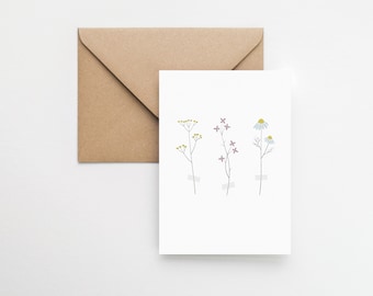 ワイルドフラワーのバースデーカード：ミニマルな花のアート、環境に優しいギフト