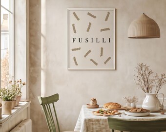 Fusilli Pasta Printable Wall Art | Minimalist Italian Kitchen Decor | Pasta Illustration Poster | Dining Room Print | Digital Download