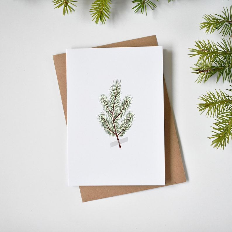 Eco-friendly Pine Branches Print Christmas Cards Festive Holiday Greetings Elemente Design