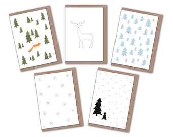 Vibrant Christmas Card Set - Pack of 5 | Eco-Friendly Xmas Cards | Festive Holiday Card Pack | Assorted Scandi Design Cards