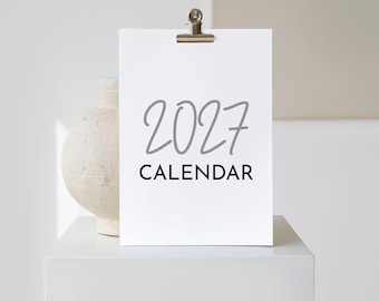 2027 Minimalist A4 Calendar, Simple Modern Wall Planner (Digital Download)