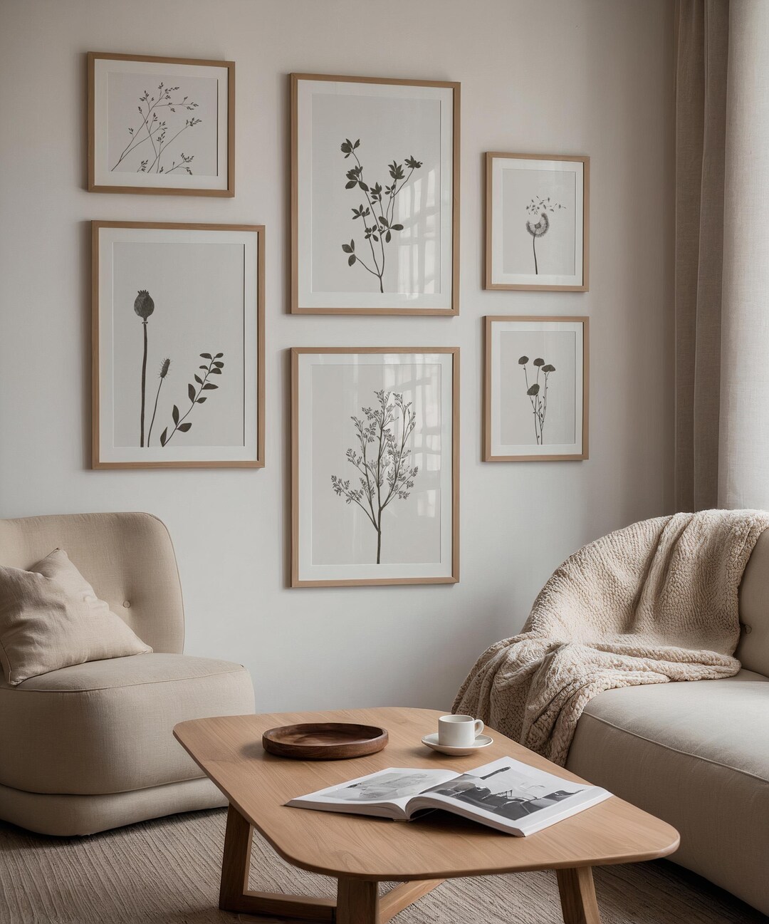 Botanical Wall Art Set | Vintage Flower Prints, Neutral Gallery Decor ...