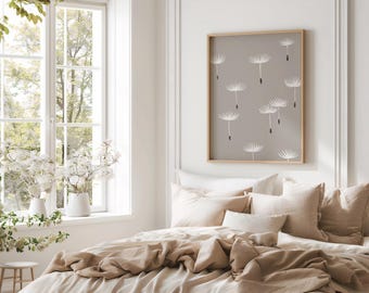 Neutral Botanical Dandelion Print, Scandinavian Japandi Wall Art (Digital Download)