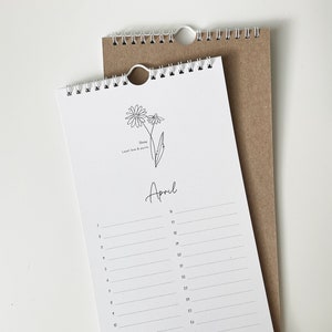 Perpetual wall calendar with Illustrated birth flowers for mindfulness and tracking important dates, 100% recycled paper, eco-friendly gifts