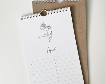 Eeuwigdurende wandkalender met geïllustreerde geboortebloemen voor mindfulness en het bijhouden van belangrijke data, 100% gerecycled papier, milieuvriendelijke cadeaus